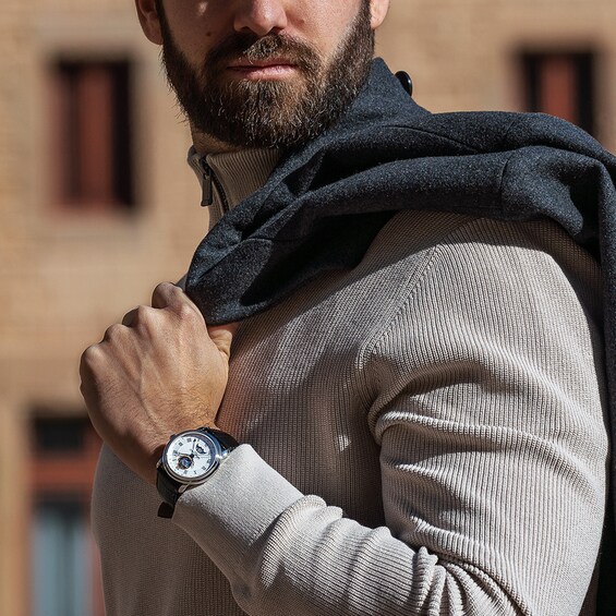 Men's Frederique Constant Heart Beat Moonphase Automatic Watch with Silver-Tone Dial (Model: Fc-335Mc4P6)