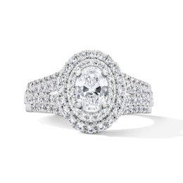 1-1/4 CT. T.W. Oval Certified Lab-Grown Diamond Double Frame Engagement Ring in 14K White Gold (F/VS2)