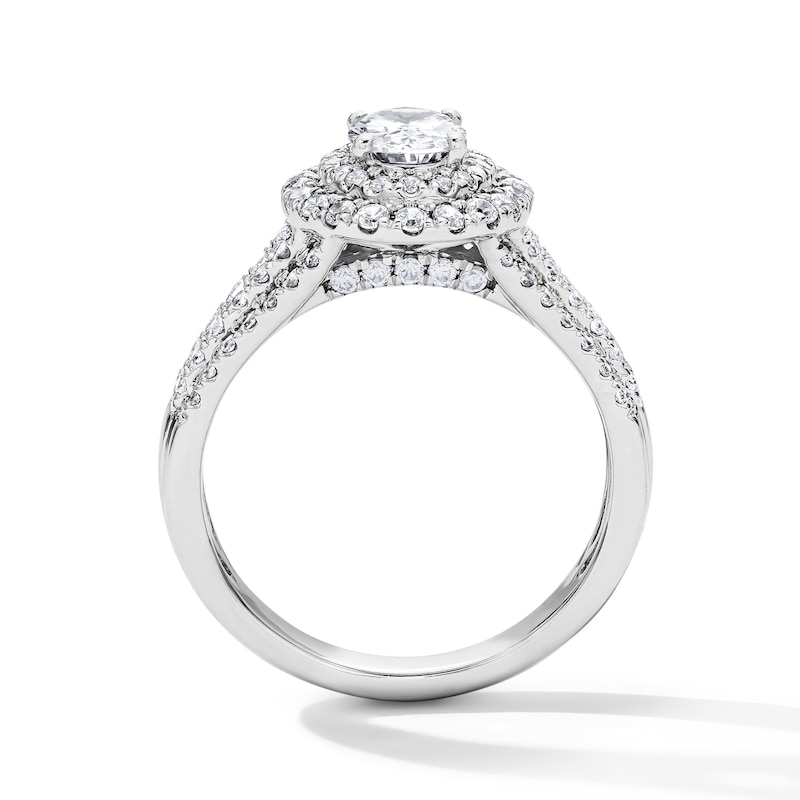 Main Image 3 of 1-1/4 CT. T.W. Oval Certified Lab-Grown Diamond Double Frame Engagement Ring in 14K White Gold (F/VS2)