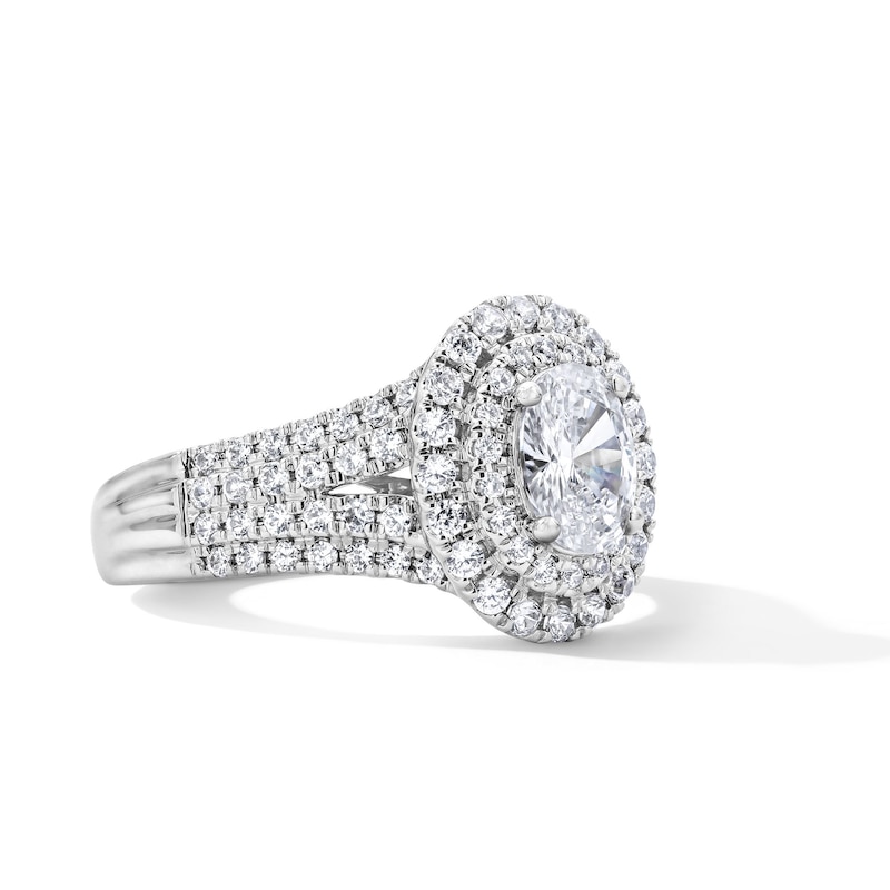 Main Image 4 of 1-1/4 CT. T.W. Oval Certified Lab-Grown Diamond Double Frame Engagement Ring in 14K White Gold (F/VS2)