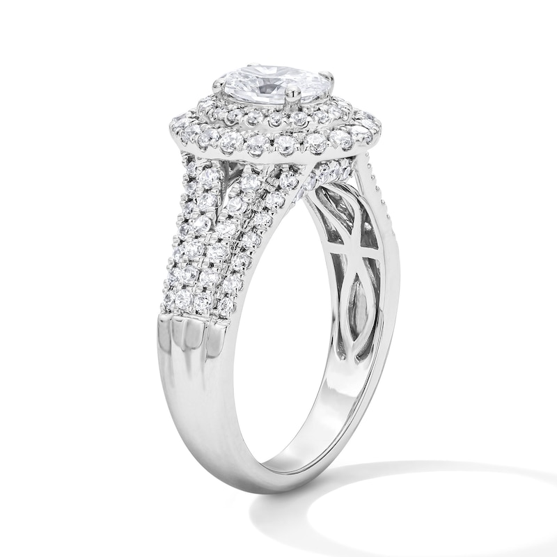 Main Image 5 of 1-1/4 CT. T.W. Oval Certified Lab-Grown Diamond Double Frame Engagement Ring in 14K White Gold (F/VS2)