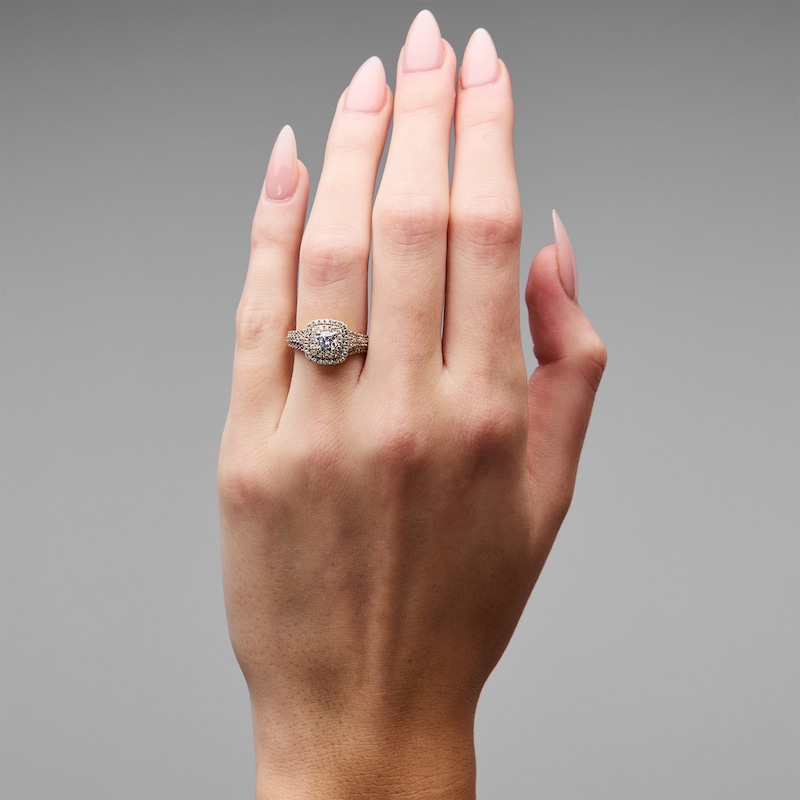 Main Image 2 of 1-1/4 CT. T.W. Certified Lab-Grown Diamond Double Cushion Frame Engagement Ring in 14K Gold (F/VS2)