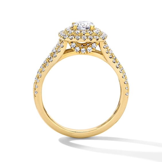1-1/4 CT. T.w. Certified Lab-Grown Diamond Double Cushion Frame Engagement Ring in 14K Gold (F/Vs2)