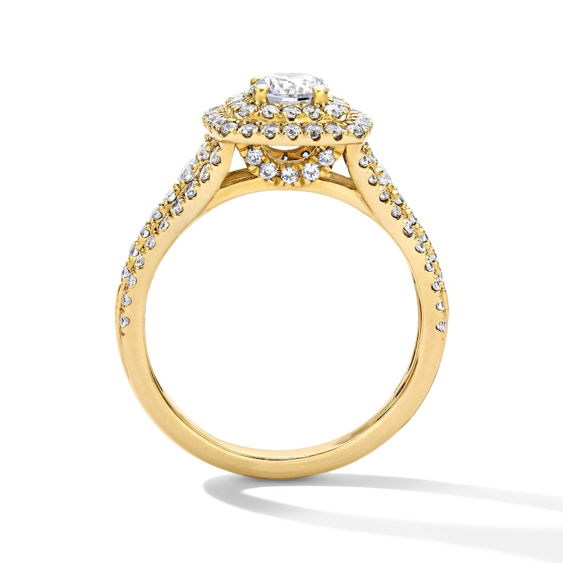 Main Image 3 of 1-1/4 CT. T.W. Certified Lab-Grown Diamond Double Cushion Frame Engagement Ring in 14K Gold (F/VS2)