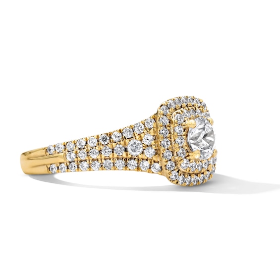 1-1/4 CT. T.w. Certified Lab-Grown Diamond Double Cushion Frame Engagement Ring in 14K Gold (F/Vs2)