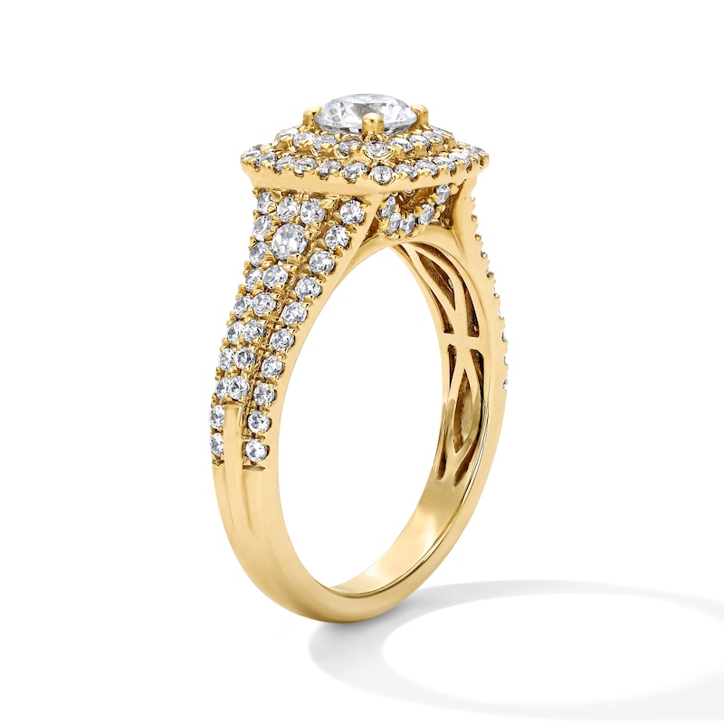 Main Image 5 of 1-1/4 CT. T.W. Certified Lab-Grown Diamond Double Cushion Frame Engagement Ring in 14K Gold (F/VS2)