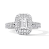 Thumbnail Image 1 of 1-1/4 CT. T.W. Emerald-Cut Certified Lab-Grown Diamond Frame Engagement Ring in 14K White Gold (F/VS2)