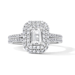 1-1/4 CT. T.W. Emerald-Cut Certified Lab-Grown Diamond Frame Engagement Ring in 14K White Gold (F/VS2)