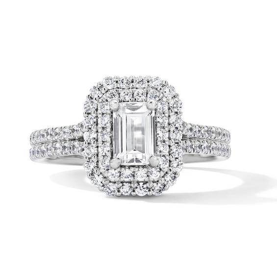 1-1/4 CT. T.w. Emerald-Cut Certified Lab-Grown Diamond Frame Engagement Ring in 14K White Gold (F/Vs2)