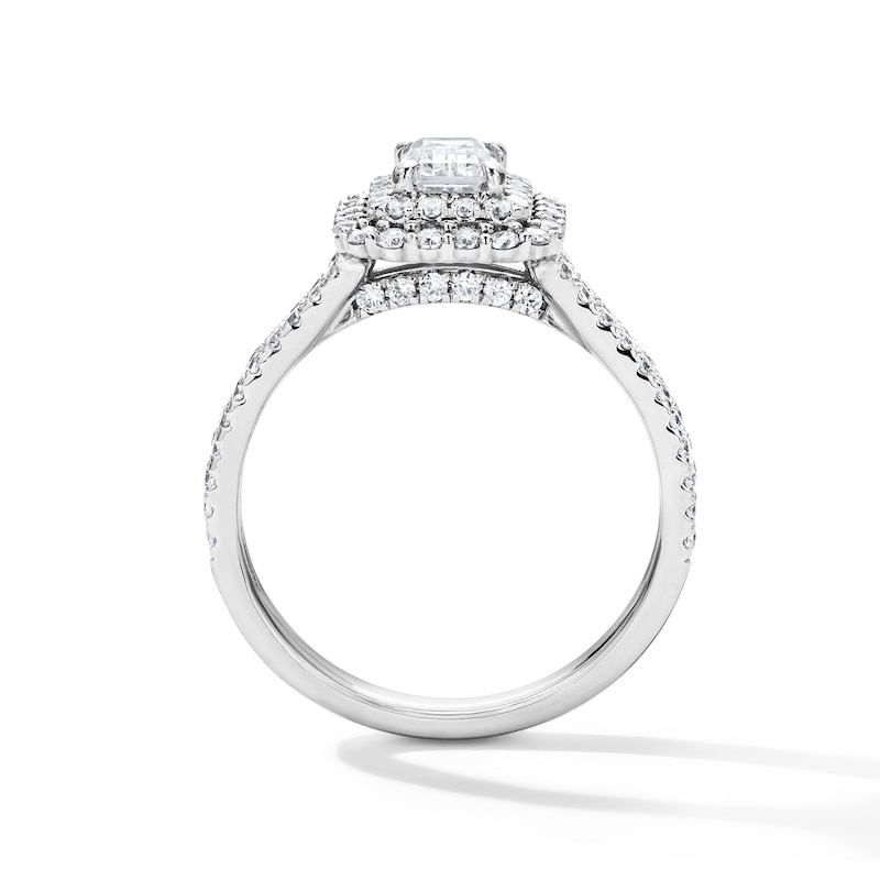 Main Image 3 of 1-1/4 CT. T.W. Emerald-Cut Certified Lab-Grown Diamond Frame Engagement Ring in 14K White Gold (F/VS2)