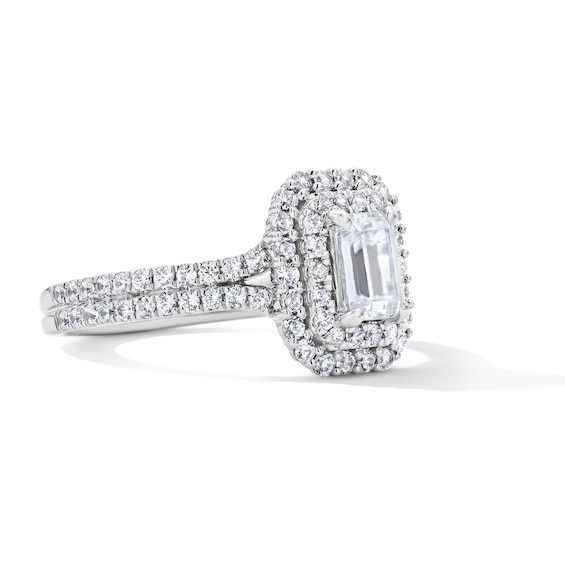1-1/4 CT. T.w. Emerald-Cut Certified Lab-Grown Diamond Frame Engagement Ring in 14K White Gold (F/Vs2)