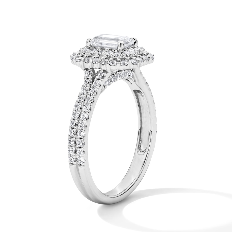 Main Image 5 of 1-1/4 CT. T.W. Emerald-Cut Certified Lab-Grown Diamond Frame Engagement Ring in 14K White Gold (F/VS2)