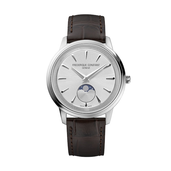 Men's Frederique Constant Classics Moneta Moonphase Watch with Silver-Tone Dial and Brown Strap (Model: Fc-206S3S6)