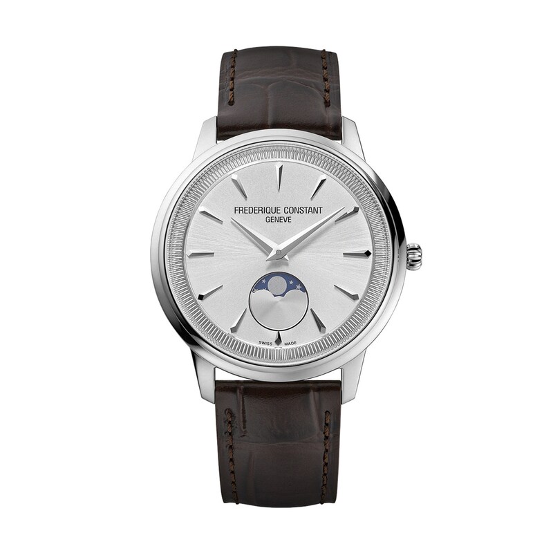 Main Image 1 of Men's Frederique Constant Classics Moneta Moonphase Watch with Silver-Tone Dial and Brown Strap (Model: FC-206S3S6)