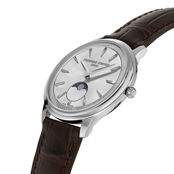 Men's Frederique Constant Classics Moneta Moonphase Watch with Silver-Tone Dial and Brown Strap (Model: Fc-206S3S6)