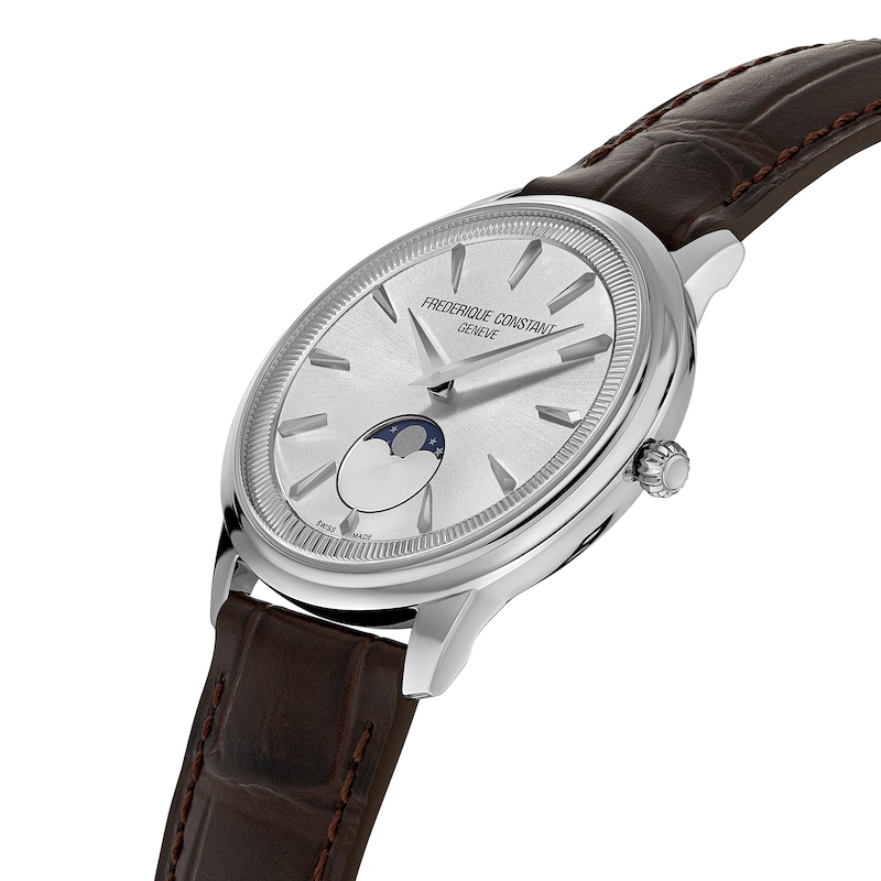 Main Image 2 of Men's Frederique Constant Classics Moneta Moonphase Watch with Silver-Tone Dial and Brown Strap (Model: FC-206S3S6)