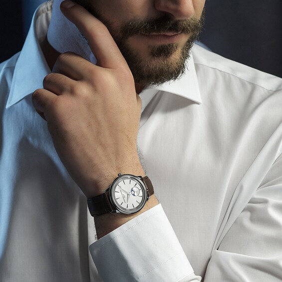 Men's Frederique Constant Classics Moneta Moonphase Watch with Silver-Tone Dial and Brown Strap (Model: Fc-206S3S6)