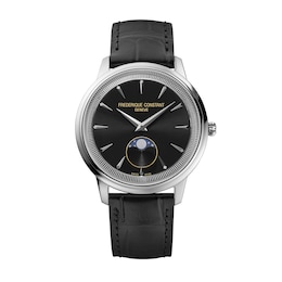 Men's Frederique Constant Classics Moneta Moonphase Watch with Black Dial and Leather Strap (Model: FC-206B3S6)