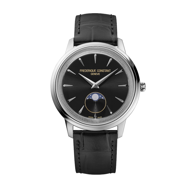 Main Image 1 of Men's Frederique Constant Classics Moneta Moonphase Watch with Black Dial and Leather Strap (Model: FC-206B3S6)