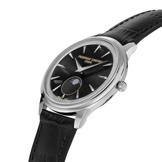 Men's Frederique Constant Classics Moneta Moonphase Watch with Black Dial and Leather Strap (Model: Fc-206B3S6)