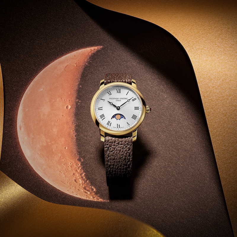 Main Image 4 of Ladies' Frederique Constant Slimline Moonphase Watch with Silver-Tone Dial and Brown Leather Strap (Model: FC-206RS1S5)