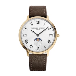 Men’s Frederique Constant Moonphase Gold-Tone IP Watch with Brown Strap (Model: FC-206RS3S5)