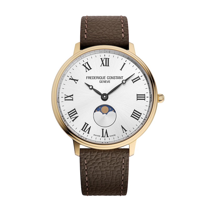 Main Image 1 of Men’s Frederique Constant Moonphase Gold-Tone IP Watch with Brown Strap (Model: FC-206RS3S5)
