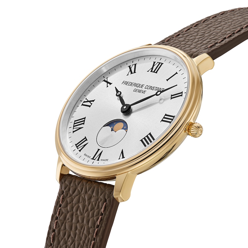 Main Image 2 of Men’s Frederique Constant Moonphase Gold-Tone IP Watch with Brown Strap (Model: FC-206RS3S5)