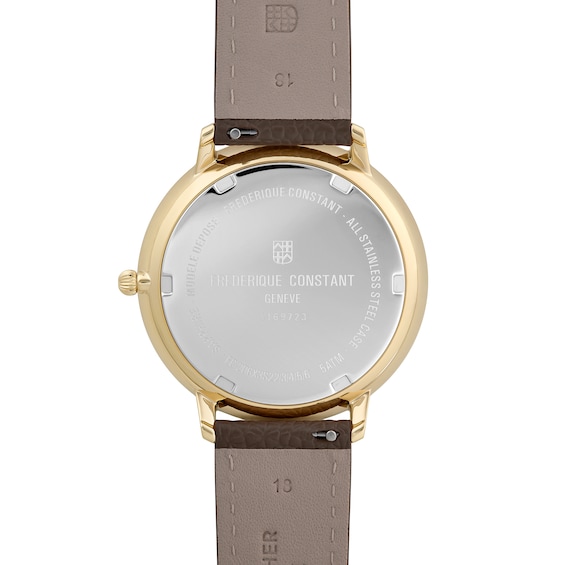 Men’s Frederique Constant Moonphase Gold-Tone IP Watch with Silver-Tone Dial and Brown Leather Strap (Model: Fc-206Rs3S5)