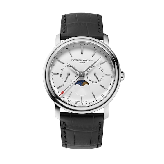 Men's Frederique Constant Classics Analog Watch with Silver-Tone Dial and Black Leather Strap (Model: Fc-270Sw4P26)