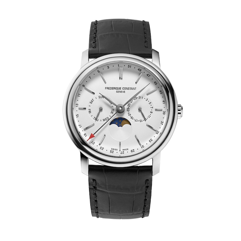 Main Image 1 of Men's Frederique Constant Classics Analog Watch with Silver-Tone Dial and Black Leather Strap (Model: FC-270SW4P26)
