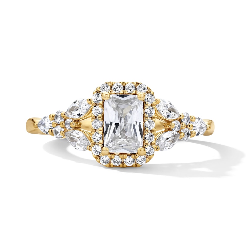 Main Image 1 of 1 CT. T.W. Radiant-Cut Certified Lab-Grown Diamond Frame Engagement Ring in 14K Gold (F/VS2)