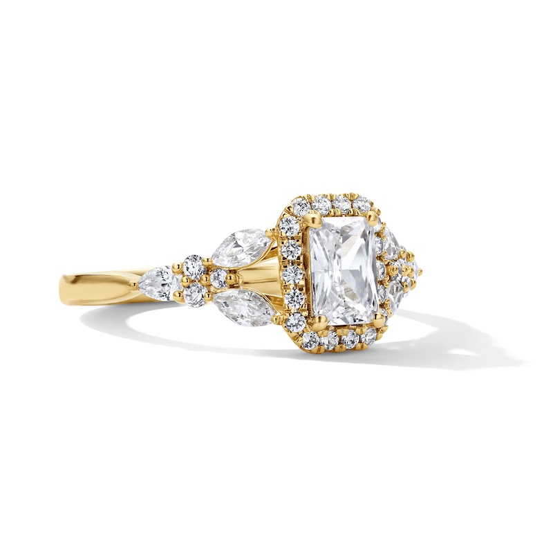 Main Image 4 of 1 CT. T.W. Radiant-Cut Certified Lab-Grown Diamond Frame Engagement Ring in 14K Gold (F/VS2)