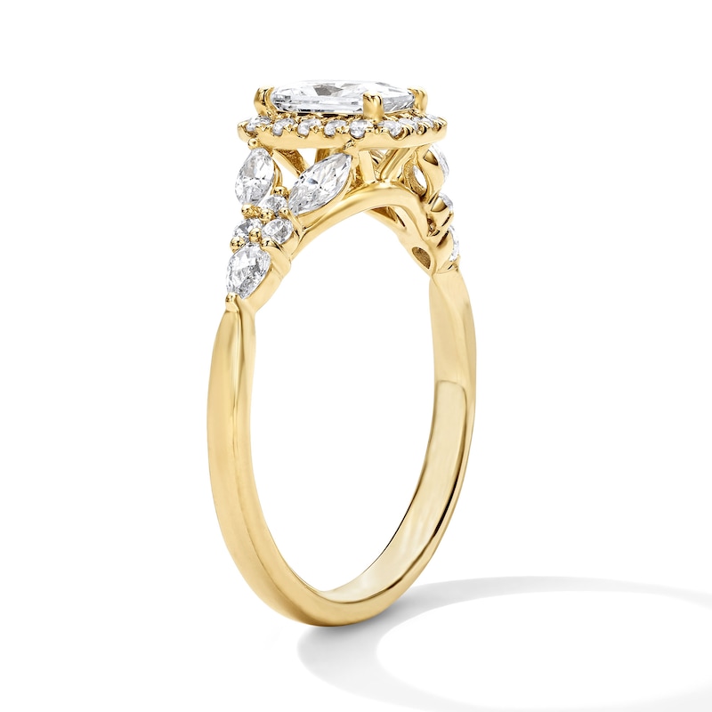 Main Image 5 of 1 CT. T.W. Radiant-Cut Certified Lab-Grown Diamond Frame Engagement Ring in 14K Gold (F/VS2)