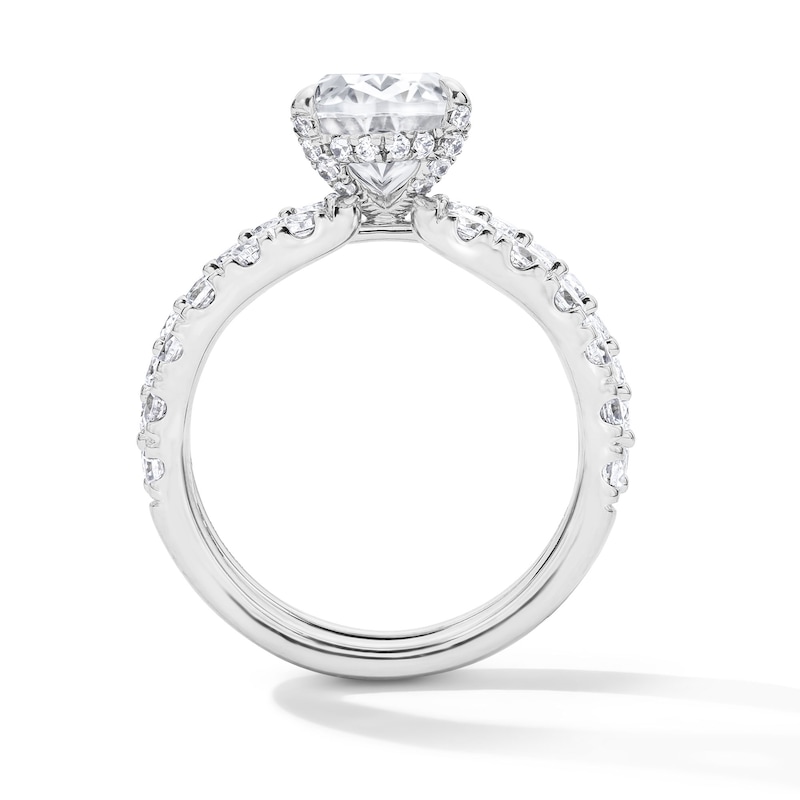 Main Image 3 of 4-1/2 CT. T.W. Oval Certified Lab-Grown Diamond Bridal Set in 14K White Gold (F/VS2)