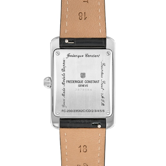 Ladies' Frederique Constant Classics Carrée Watch with Silver-Tone Dial and Black Leather Strap (Model: Fc-235S2C6)