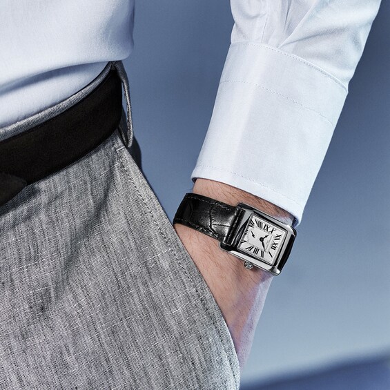 Ladies' Frederique Constant Classics Carrée Watch with Silver-Tone Dial and Black Leather Strap (Model: Fc-235S2C6)