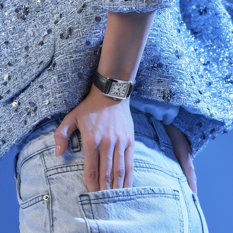 Main Image 5 of Ladies' Frederique Constant Classics Carrée Watch with Silver-Tone Dial and Black Leather Strap (Model: FC-235S2C6)