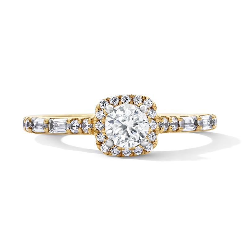 Main Image 1 of 3/4 CT. T.W. Certified Lab-Grown Diamond Cushion Frame Engagement Ring in 10K Gold (F/VS2)