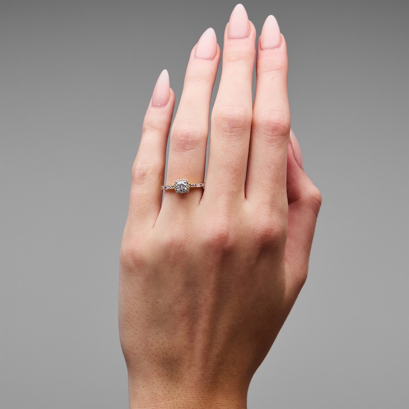 Main Image 2 of 3/4 CT. T.W. Certified Lab-Grown Diamond Cushion Frame Engagement Ring in 10K Gold (F/VS2)