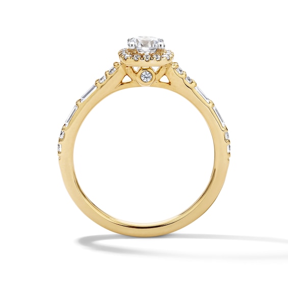 3/4 CT. T.w. Certified Lab-Grown Diamond Cushion Frame Engagement Ring in 10K Gold (F/Vs2)