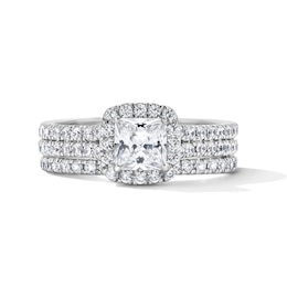 2 CT. T.W. Princess-Cut Certified Lab-Grown Diamond Frame Bridal Set in 14K White Gold (F/VS2)