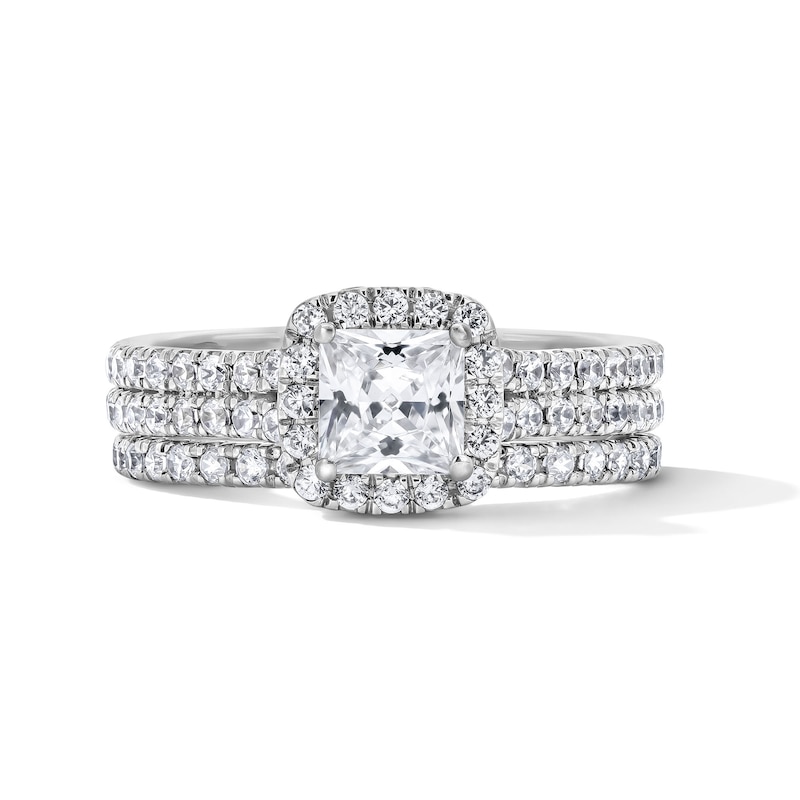Main Image 1 of 2 CT. T.W. Princess-Cut Certified Lab-Grown Diamond Frame Bridal Set in 14K White Gold (F/VS2)
