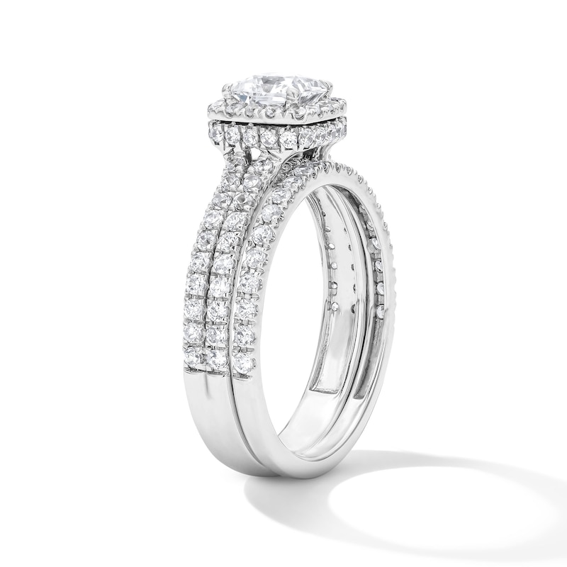 Main Image 5 of 2 CT. T.W. Princess-Cut Certified Lab-Grown Diamond Frame Bridal Set in 14K White Gold (F/VS2)