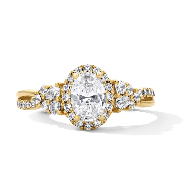 Main Image 1 of 1 CT. T.W. Oval Lab-Grown Diamond Frame Engagement Ring in 14K Gold (F/VS2)