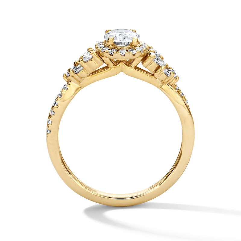Main Image 3 of 1 CT. T.W. Oval Lab-Grown Diamond Frame Engagement Ring in 14K Gold (F/VS2)