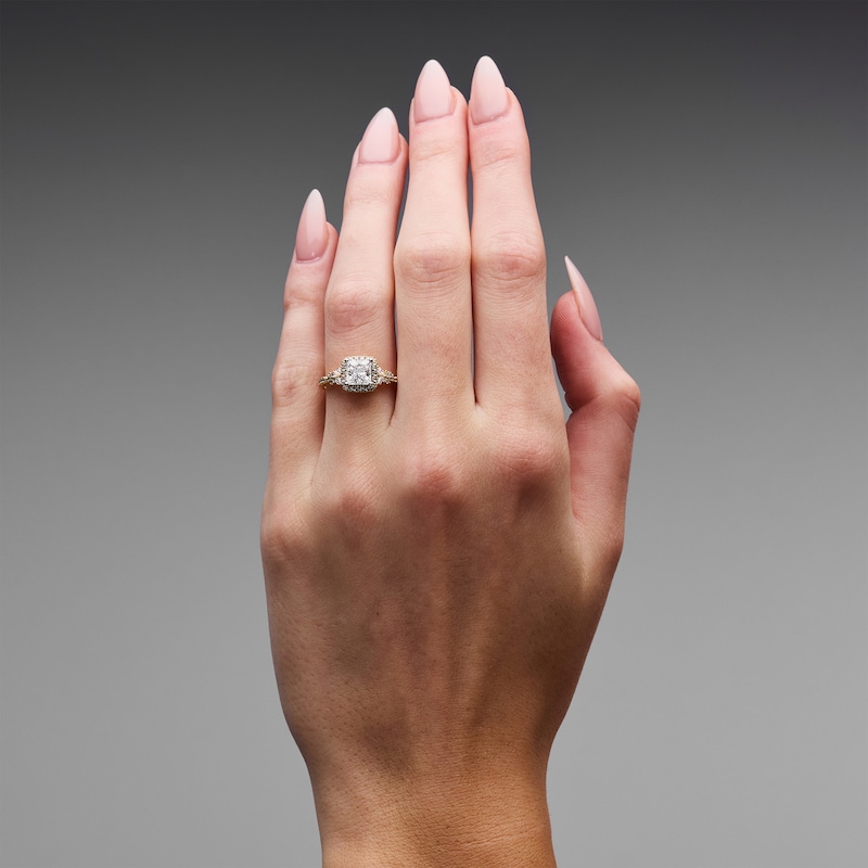 Main Image 2 of 1-3/8 CT. T.W. Princess-Cut Certified Lab-Grown Diamond Frame Engagement Ring in 14K Gold (F/VS2)
