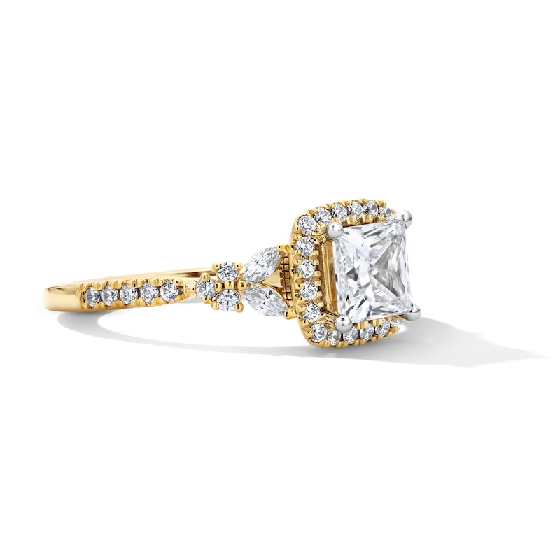 Main Image 4 of 1-3/8 CT. T.W. Princess-Cut Certified Lab-Grown Diamond Frame Engagement Ring in 14K Gold (F/VS2)