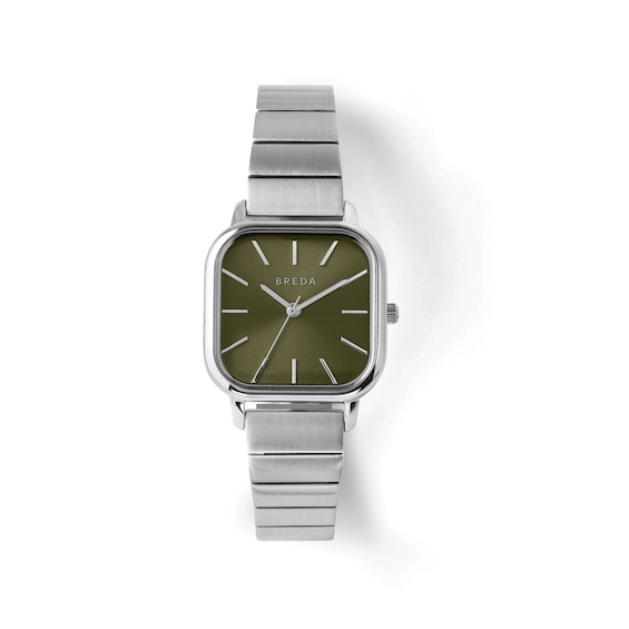 Unisex Breda Esther Analog Watch with Olive Green Dial and Stainless Steel Bracelet (Model: 1735a)