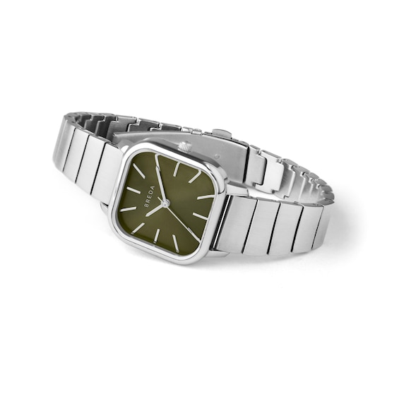 Unisex Breda Esther Analog Watch with Olive Green Dial and Stainless Steel Bracelet (Model: 1735a)